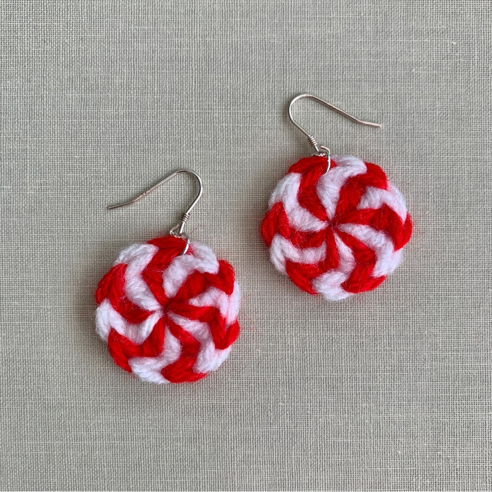 Crochet Peppermint Candy Sterling Silver Earrings
